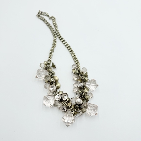 Gold Tone Clear Crystals Bib Necklace - Picture 3 of 7